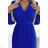 504-1 VIVIANA Pleated midi dress with a neckline, long sleeves and a wide belt - blue -   modrá královská -   S / M