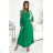 504-4 VIVIANA Pleated midi dress with a neckline, long sleeves and a wide belt - light green