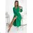 504-4 VIVIANA Pleated midi dress with a neckline, long sleeves and a wide belt - light green