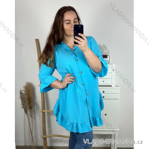 Women's Long Sleeve Belted Long Sleeve Shirt (S/M ONE SIZE) ITALIAN FASHION IMWD233305 XL/2XL Light blue