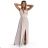 490-2 SUSAN Long brocade dress with a neckline and stitching at the waist - beige