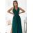 490-3 SUSAN Long brocade dress with a neckline and stitching at the waist - green