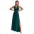 490-3 SUSAN Long brocade dress with a neckline and stitching at the waist - green