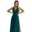 490-3 SUSAN Long brocade dress with a neckline and stitching at the waist - green