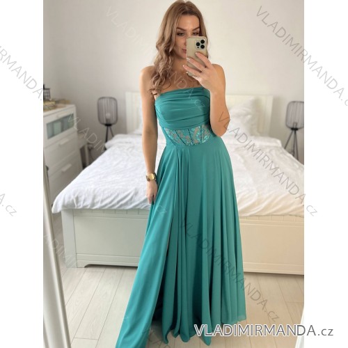 Women's Long Strapless Sequin Party Dress (S/M ONE SIZE) ITALIAN FASHION IMPSH233348 S / M dark mint