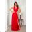 Women's Long Elegant Dress with Wide Straps (SL) FRENCH FASHION FMPEL23VELVET red 34