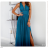 Women's Long Elegant Dress with Wide Straps (SL) FRENCH FASHION FMPEL23VELVET turquoise 34