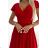 425-9 MATILDE Dress with a neckline and short sleeves - red with glitter