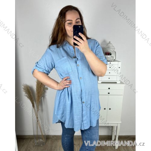 Women's Plus Size Extended Long Sleeve Shirt (XL/2XL ONE SIZE) ITALIAN FASHION IMC22808