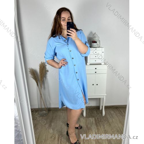 Women's Long Sleeve Shirt Dress (S/M/L ONE SIZE) ITALIAN FASHION IMC22658 2XL/3XL Light blue