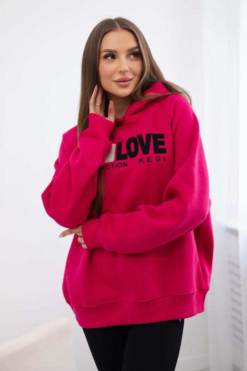 Cotton insulated sweatshirt with fuchsia hood