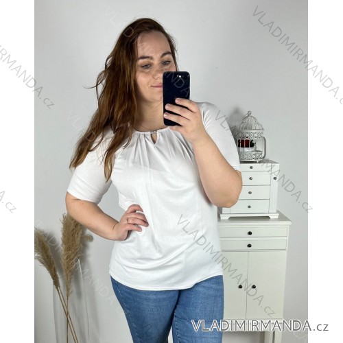 Women's Plus Size Short Sleeve Tunic (42-52) POLISH FASHION PME23VIGGO 52 white