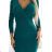 387-7 Fitted dress with an envelope neckline and long sleeves - green with glitter