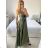 Long summer satin dress with straps women with belt (UNI S / M) ITALIAN FASHION IMM22INFINITE -   green pea -   S / M