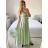 Long summer satin dress with straps women with belt (UNI S / M) ITALIAN FASHION IMM22INFINITE -   green pea -   S / M