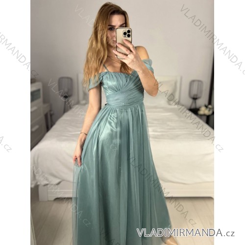 Women's Long Strapless Sequin Party Dress (S/M ONE SIZE) ITALIAN FASHION IMPSH233348 S / M light green