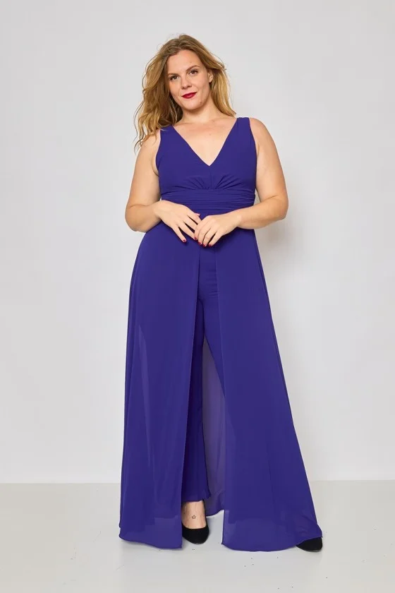 Women's Plus Size (42-48) Long Elegant Party Dress With Wide Straps FRENCH FASHION FMPEL23VELVETQS