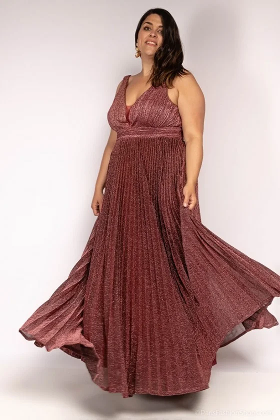 Women's Plus Size (42-48) Long Elegant Party Dress With Wide Straps FRENCH FASHION FMPEL23JOELYQS wine 42