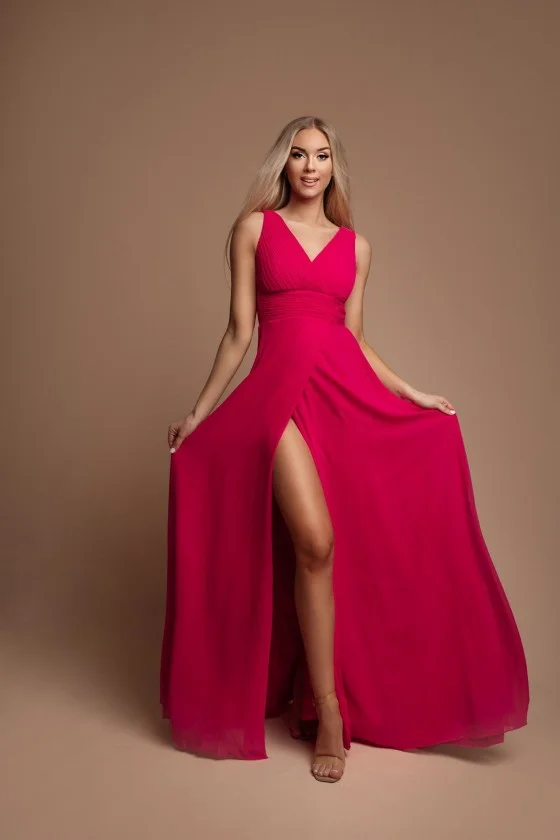 Women's Long Elegant Strapless Party Dress (SL) FRENCH FASHION FMPEL23CARINE růžová malinová M