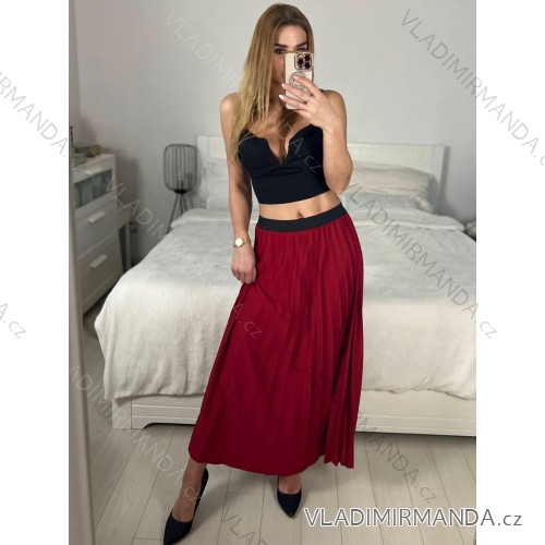 Women's chiffon folded skirt with belt (M / L ONE SIZE) ITALIAN FASHION IM321575 -   wine -   M / L