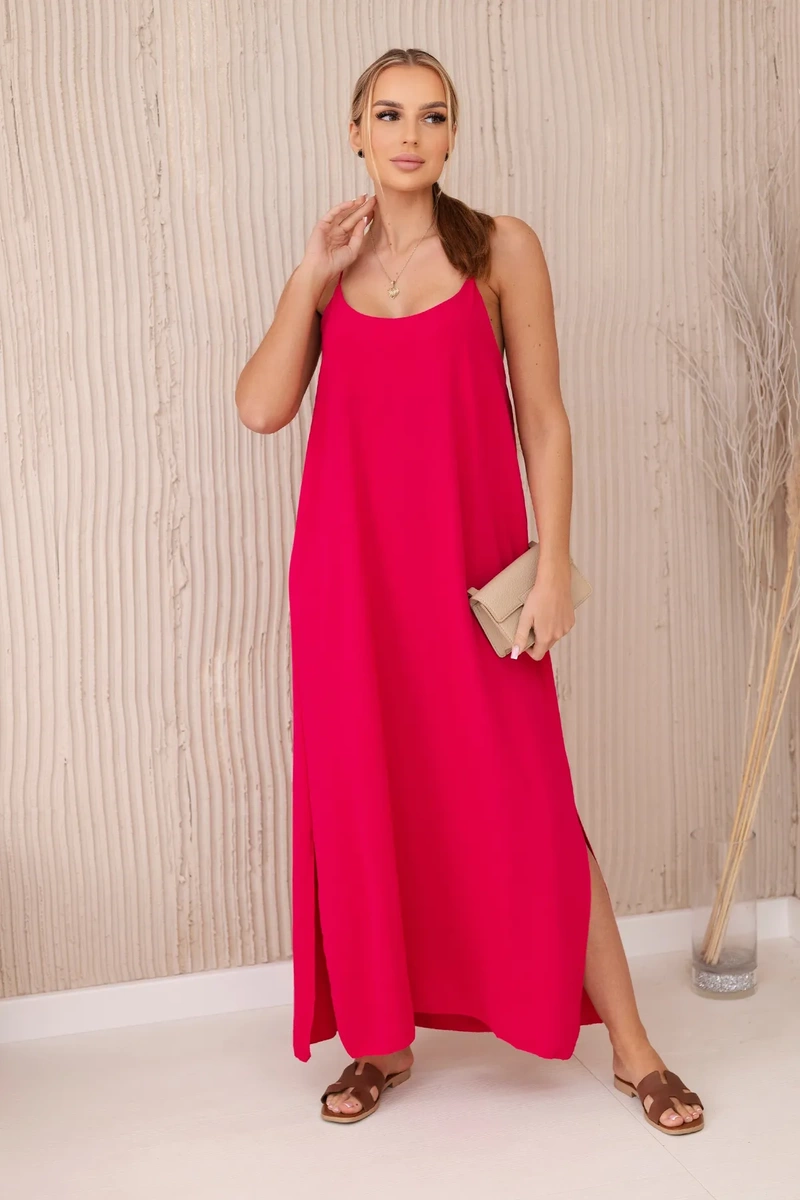 Long fuchsia dress with straps