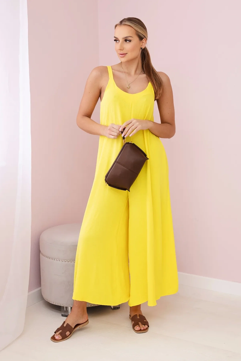 Yellow wide leg strappy jumpsuit