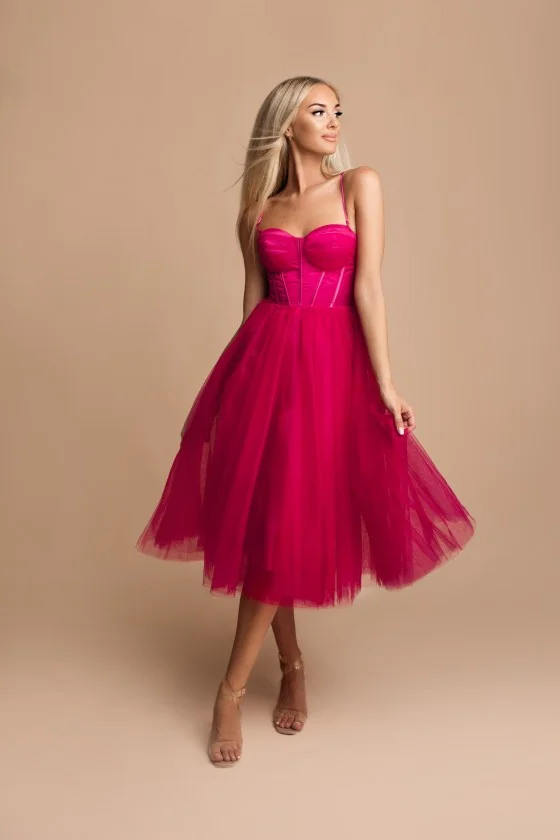 Women's Elegant Strapless Party Dress (SL) FRENCH FASHION FMPEL23MATHIE dark pink S