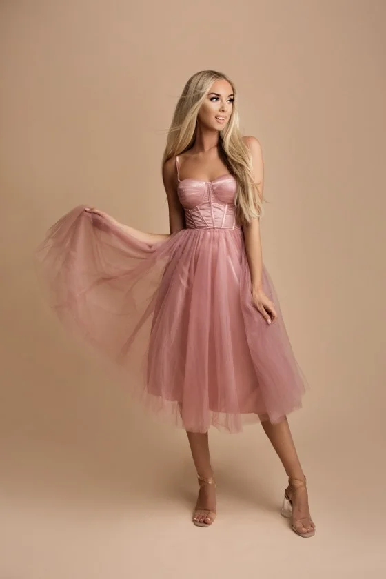 Women's Elegant Strapless Party Dress (SL) FRENCH FASHION FMPEL23MATHIE pink M