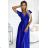 411-11 CRYSTAL satin long dress with a neckline - royal blue