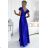 411-11 CRYSTAL satin long dress with a neckline - royal blue