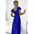 411-11 CRYSTAL satin long dress with a neckline - royal blue