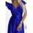 411-11 CRYSTAL satin long dress with a neckline - royal blue