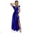 411-11 CRYSTAL satin long dress with a neckline - royal blue