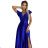 411-11 CRYSTAL satin long dress with a neckline - royal blue