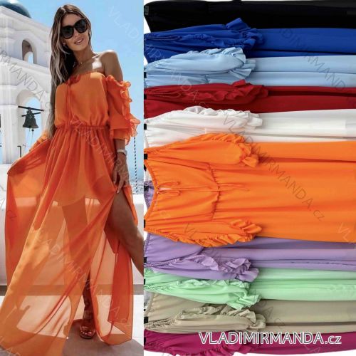 Women's Long Chiffon Short Sleeve Dress (S/M ONE SIZE) ITALIAN FASHION IMWGS231048