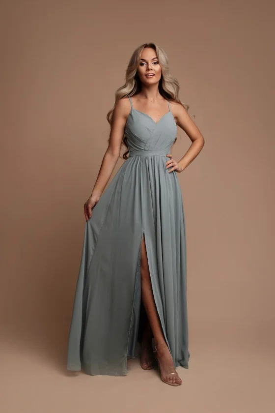 Women's Elegant Strapless Party Dress (SL) FRENCH FASHION FMPEL23MATHIE grey S