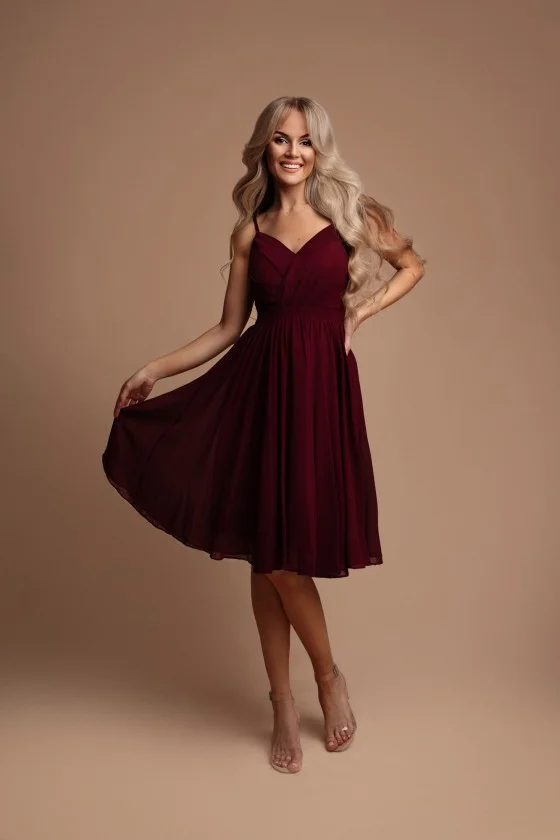 Women's Elegant Strapless Party Dress (SL) FRENCH FASHION FMPEL23MATHIE wine S