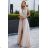 509-2 Elegant long dress tied in many ways - beige with glitter