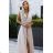 509-2 Elegant long dress tied in many ways - beige with glitter