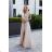 509-2 Elegant long dress tied in many ways - beige with glitter