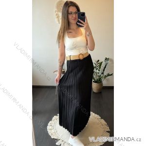 Women's Belted Pleated Long Skirt (S/M/L ONE SIZE) ITALIAN FASHION IMC24163