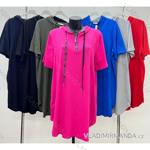 Long Sleeve Hooded Short Sleeve Women Plus Size Tunic (52/54/56 ONE SIZE) ITALIAN FASHION IM424359