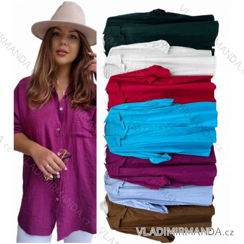 Women's Oversize Long Sleeve Linen Shirt (56/58 ONE SIZE) ITALIAN FASHION IMWT24275