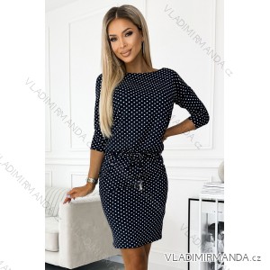 13-157 Sports dress with binding and pockets - jeans with polka dots