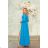 Women's Long Elegant Dress with Wide Straps (SL) FRENCH FASHION FMPEL23VELVET Light blue 40