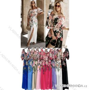 Women's Long Chiffon Carmen Floral Dress Plus Size (52/54/56 ONE SIZE) ITALIAN FASHION IMWT24075