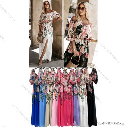 Women's Long Chiffon Carmen Floral Dress Plus Size (52/54/56 ONE SIZE) ITALIAN FASHION IMWT24075