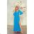 Women's Long Elegant Dress with Wide Straps (SL) FRENCH FASHION FMPEL23VELVET Light blue 40