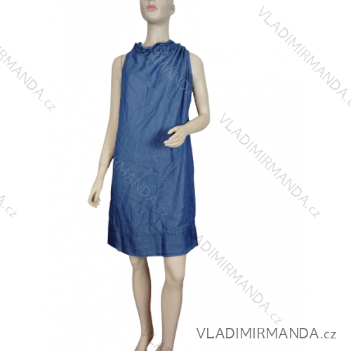 Šaty letní riflové bez rukávů dámské (S/M ONE SIZE) ITALSKÁ MÓDA IMM21017 -   dark blue -   S / M