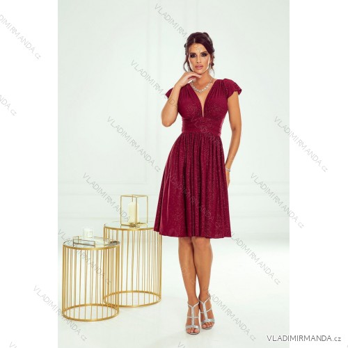 Women's Long Elegant Dress with Wide Straps (SL) FRENCH FASHION FMPEL23VELVET wine 48